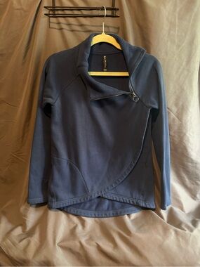 Athleta Navy Fleece Pullover with Lime Trim
